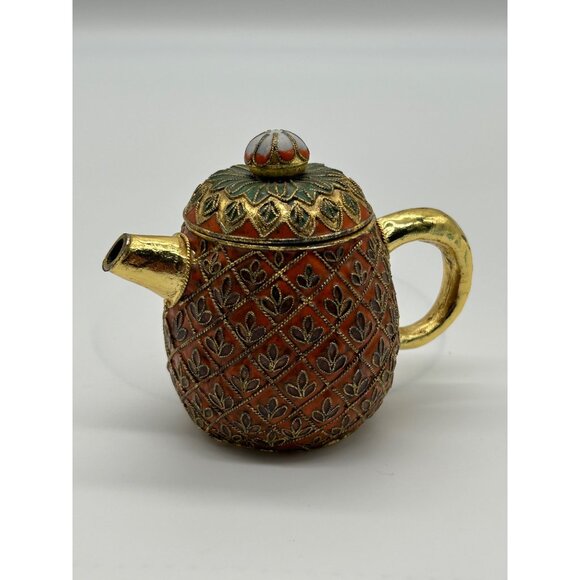 Vtg Pineapple Mini Teapot Cloisonne Enamel Colorful Tropical - Picture 8 of 9